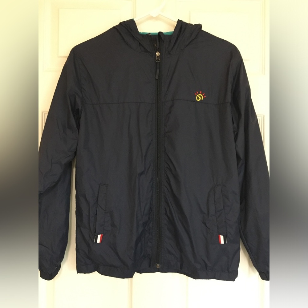 Jingle Bongala Hooded Jacket Coat 150 Sz 10 Navy Full Zip Kids Windbreaker